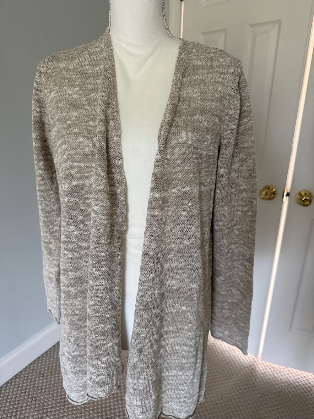 Eileen Fisher Heathered Taupe Open-Front Cardigan